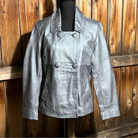 Chico’s jacket soft leather blue swoosh Riley outerwear pockets 1/Med NWT - Picture 1 of 6